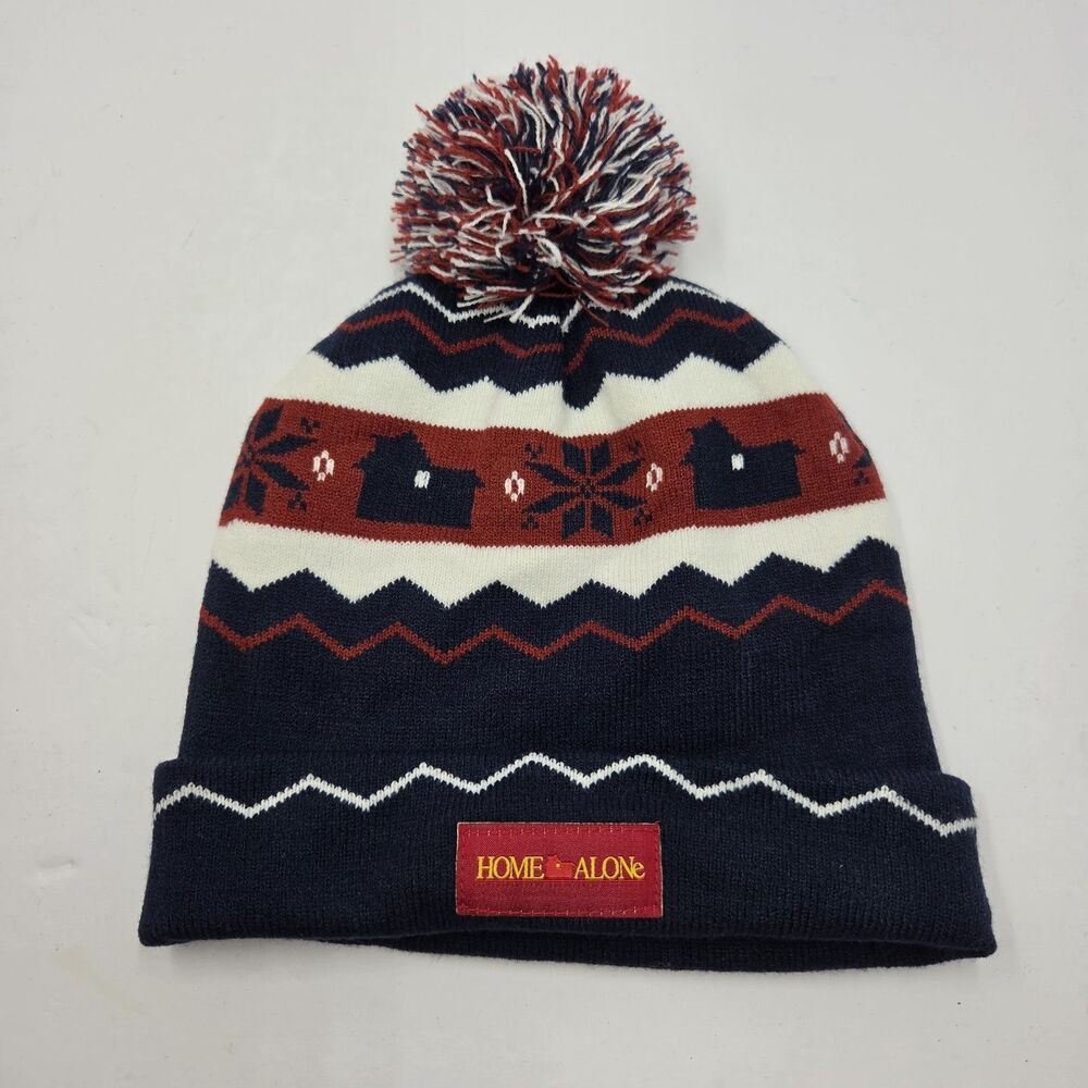 Home Alone Movie Beanie Hat Pom Pom Knit Cuffed Navy Red Fair Isle Winter Cap OS
